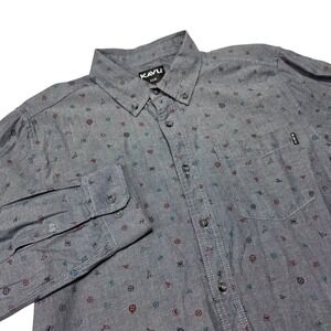 KAVU Klear Above Button Down Mens Large Blue All Over Print Long Sleeve Shirt